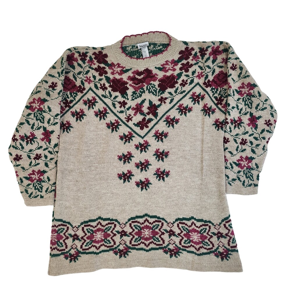 Vintage Basic Editions Floral Oversized Sweater Large Y2k Made USA #1435